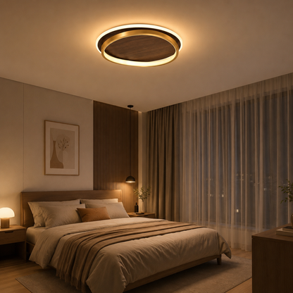 Japanese Flush Mount Ceiling Light – Modern Wood LED Ceiling Lamp