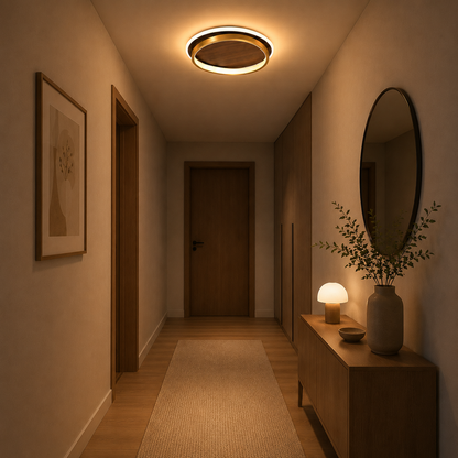 Japanese Flush Mount Ceiling Light – Modern Wood LED Ceiling Lamp