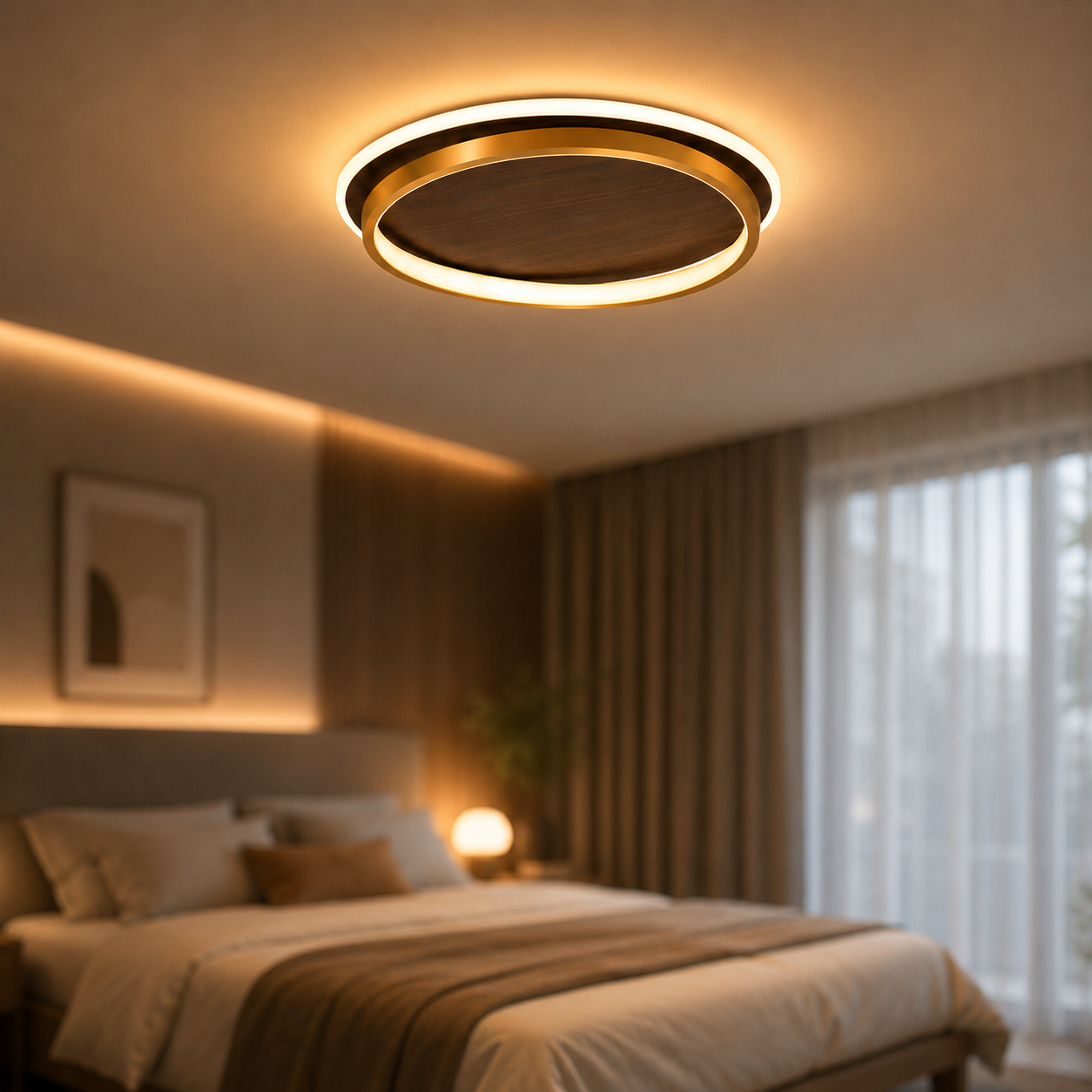 Japanese Flush Mount Ceiling Light – Modern Wood LED Ceiling Lamp