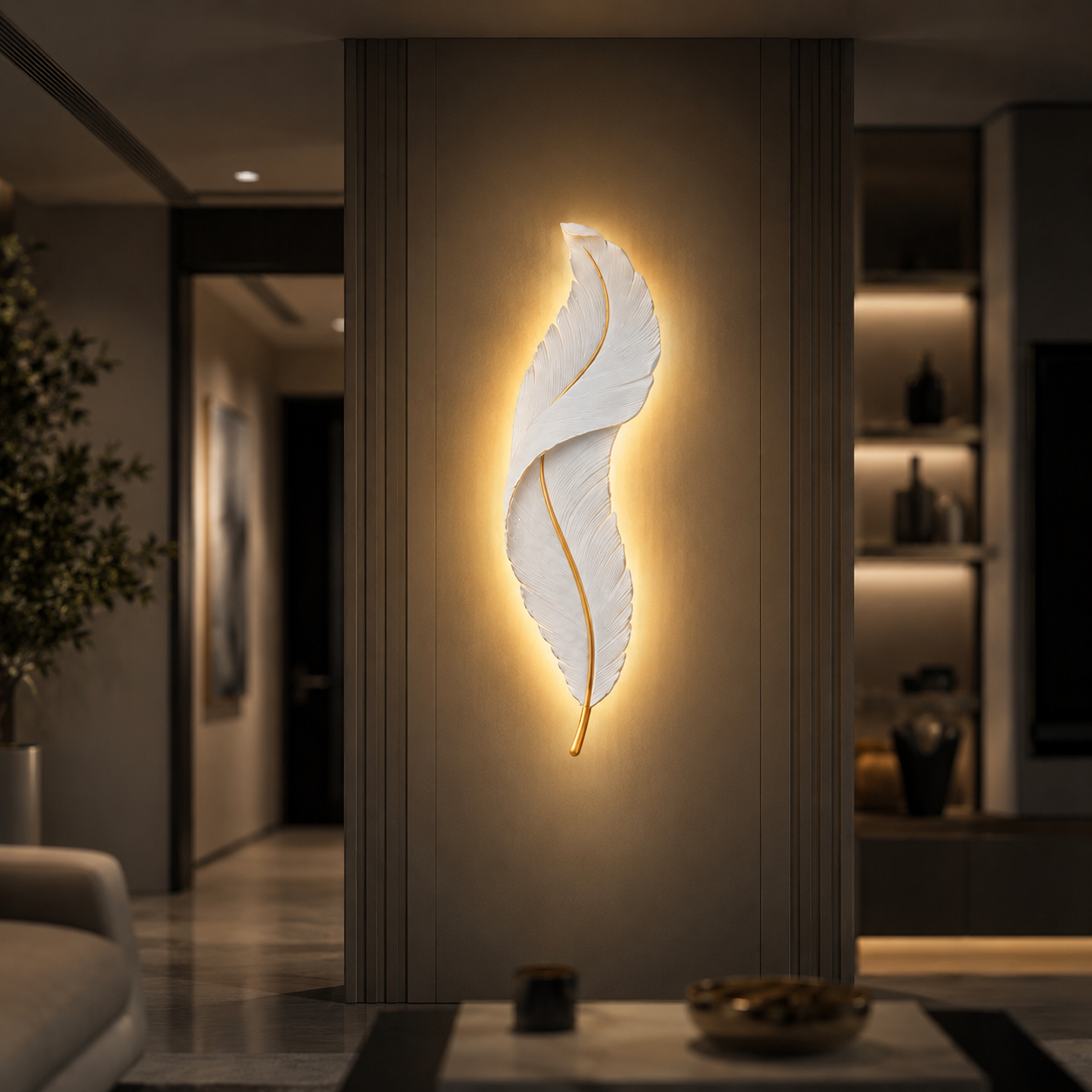 LED Feather Wall Light – Modern Decorative Wall Sconce for Bedroom, Living Room & Hallway