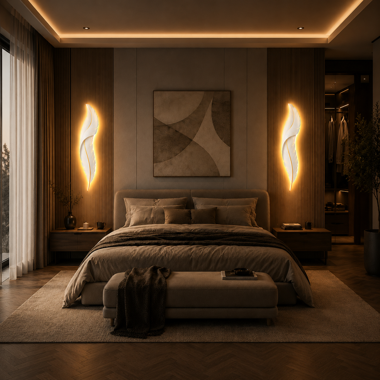 LED Feather Wall Light – Modern Decorative Wall Sconce for Bedroom, Living Room & Hallway