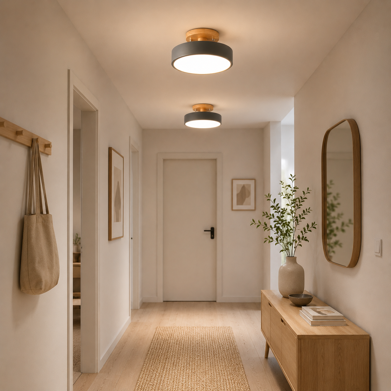 Nordic Flush Mount Ceiling Light – Modern Wood LED Hallway & Bedroom Lamp