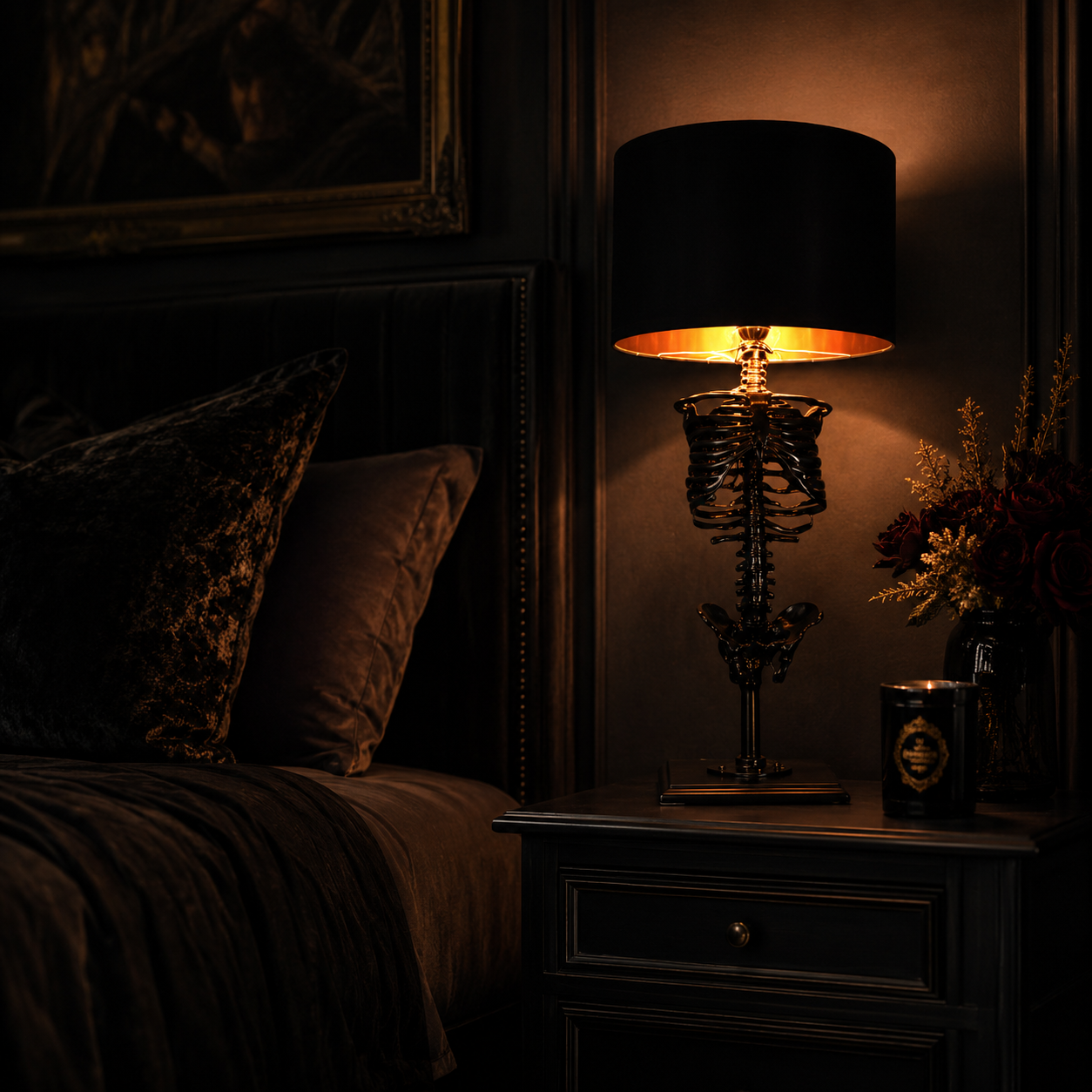 Gothic Skeleton Table Lamp – Vintage Dark Decor Bedside Light