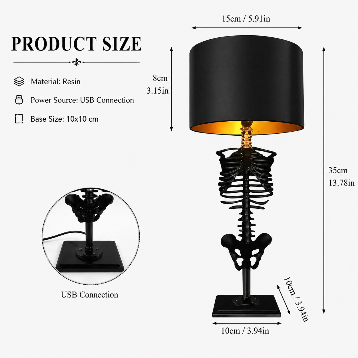 Gothic Skeleton Table Lamp – Vintage Dark Decor Bedside Light