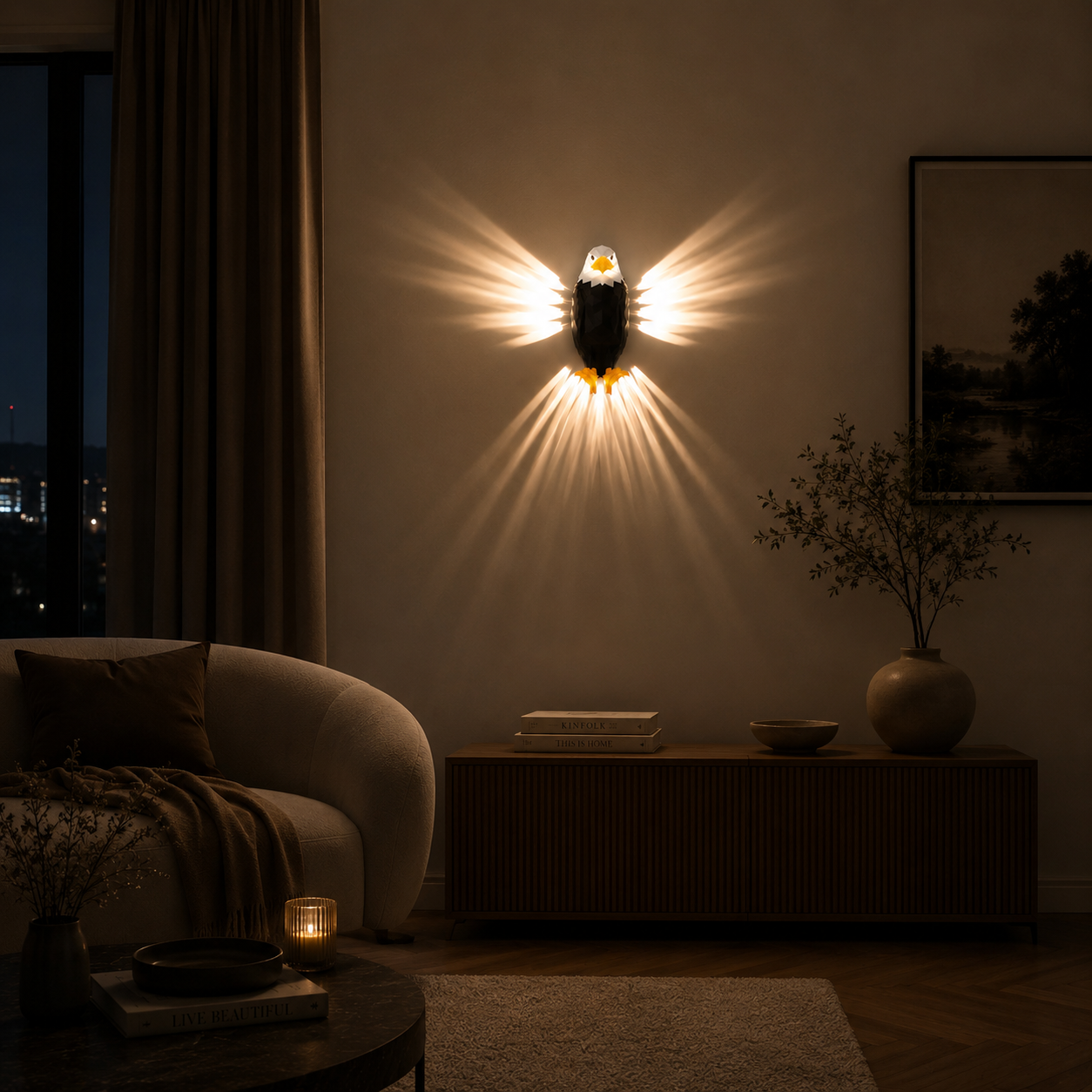 Eagle & Owl Wall Light LED – Geometric Animal Wall Sconce Battery Operated