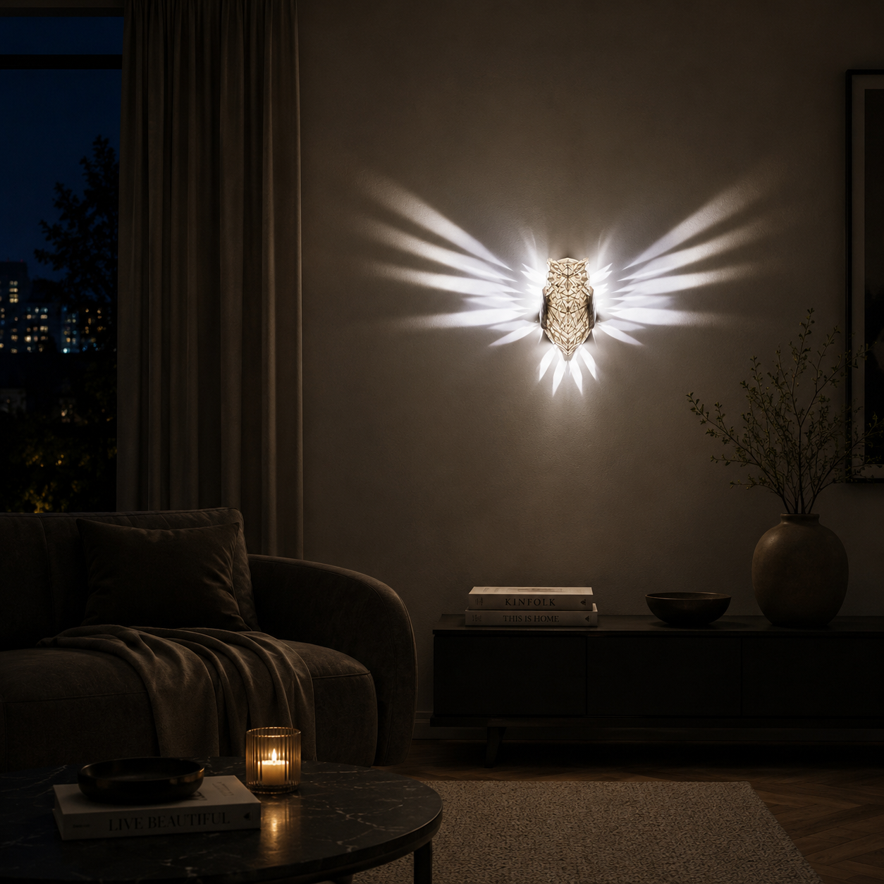 Eagle & Owl Wall Light LED – Geometric Animal Wall Sconce Battery Operated