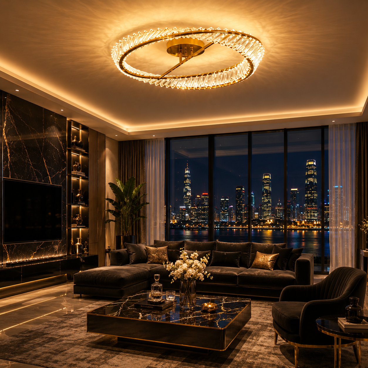 Luxury Modern Gold Crystal Ceiling Light Flush Mount